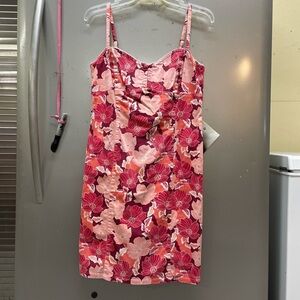LOFT Floral Mini Dress in Pink and Red